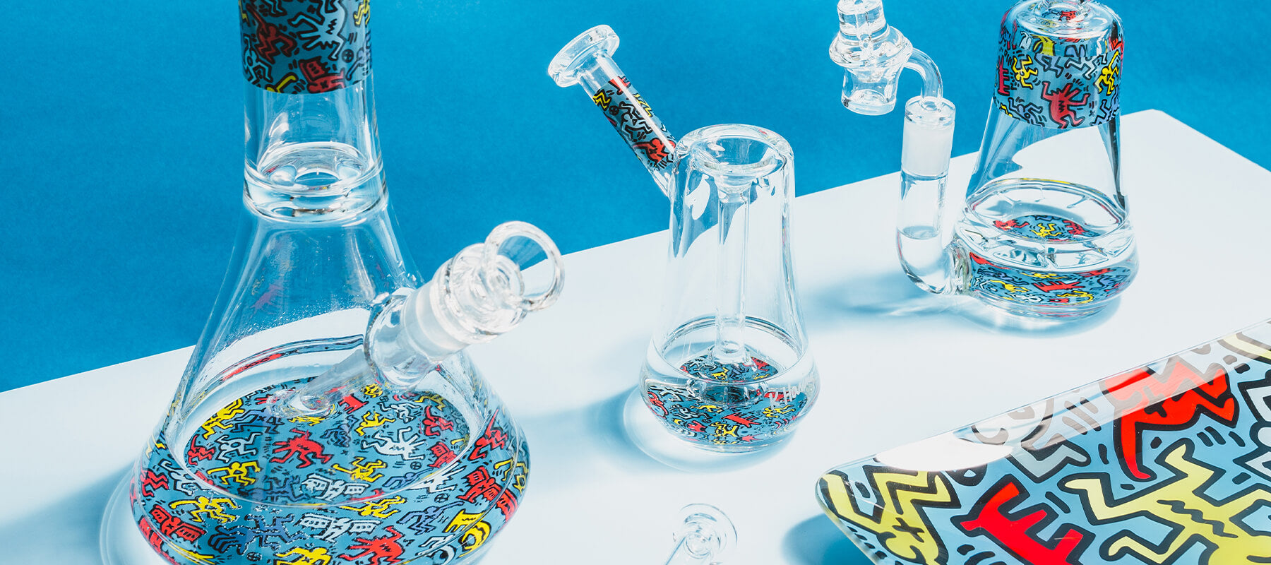 Keith Haring glass collection bongs and pipes